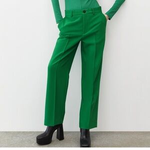 Zara Green Straight-Leg Pants